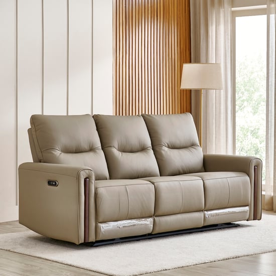 Malinda Half Leather 3-Seater Zero Gravity Electric Recliner - Taupe