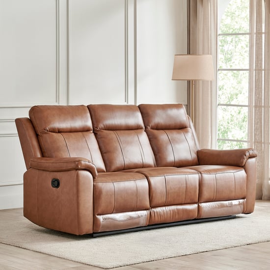 Nevil Half Leather 3-Seater Recliner - Tan