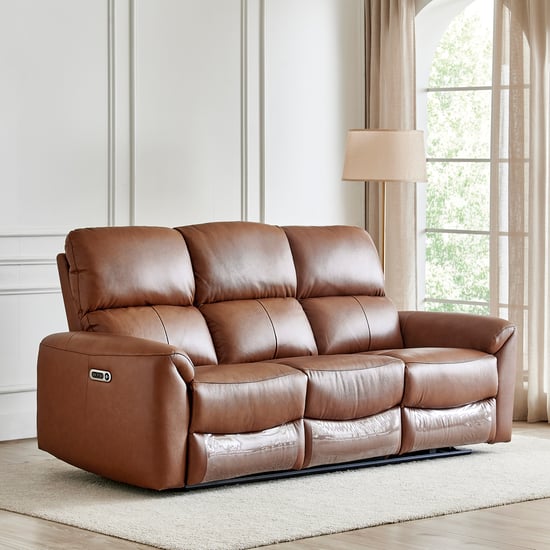 Oakley Half Leather 3-Seater Electric Recliner - Brown