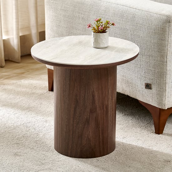 Irene Ceramic Top End Table - Beige