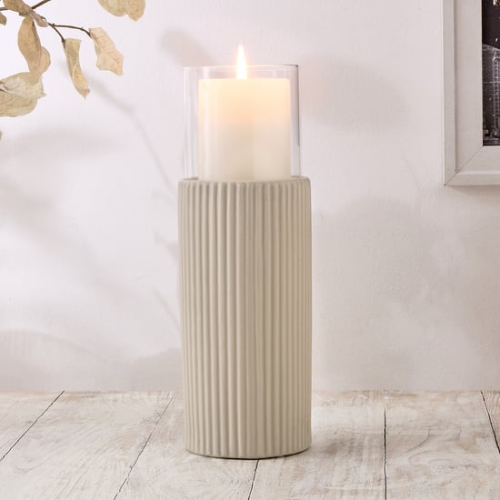Nesta Eden Ceramic and Glass Ribbed Pillar Candle Holder - Large