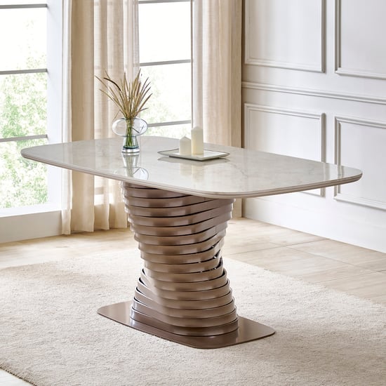 Swirl Sintered Stone Top 6-Seater Dining Table - Beige