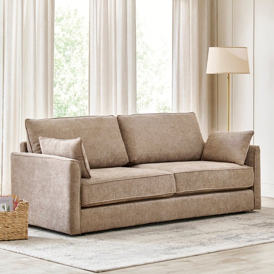 Benita Fabric 3-Seater Floor Sofa Bed with Cushions - Brown