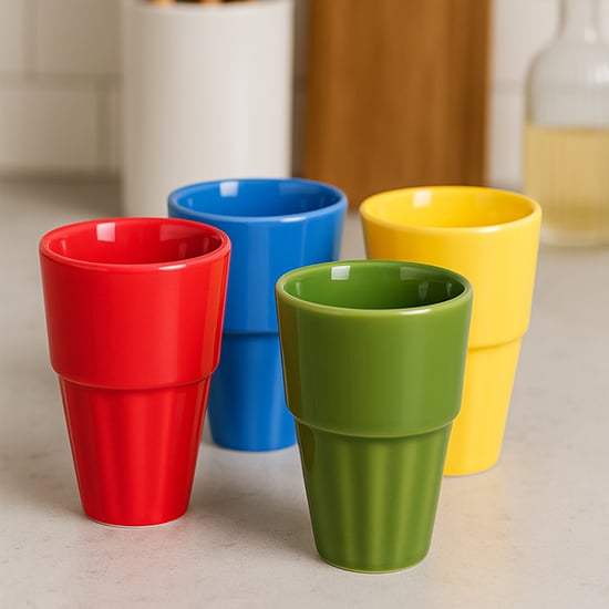 HOMESAKE Set of 4 Ceramic Cutting Chai Cups - 120ml