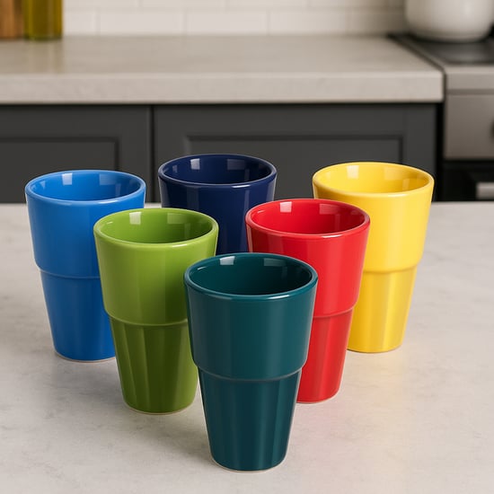 HOMESAKE Set of 6 Ceramic Cutting Chai Cups - 120ml