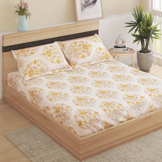 Ezra Gul Cotton 144TC Ethnic Print 3Pcs King Fitted Bedsheet Set