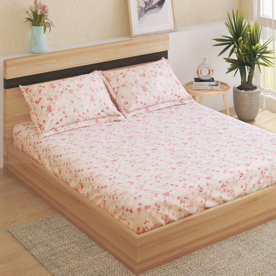 Ezra Bloom Cotton 144TC Floral Print 3Pcs Queen Bedsheet Set