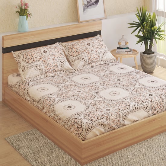 Ezra Naida Cotton 144TC Ethnic Print 3Pcs Queen Bedsheet Set