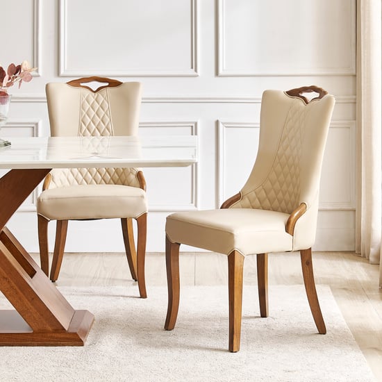 Prince Neo Set of 2 Faux Leather Dining Chairs - Beige