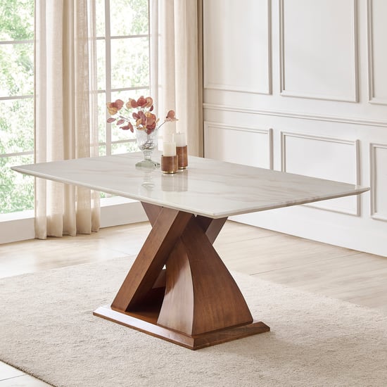 Prince Neo Faux Marble Top 6-Seater Dining Table - Beige