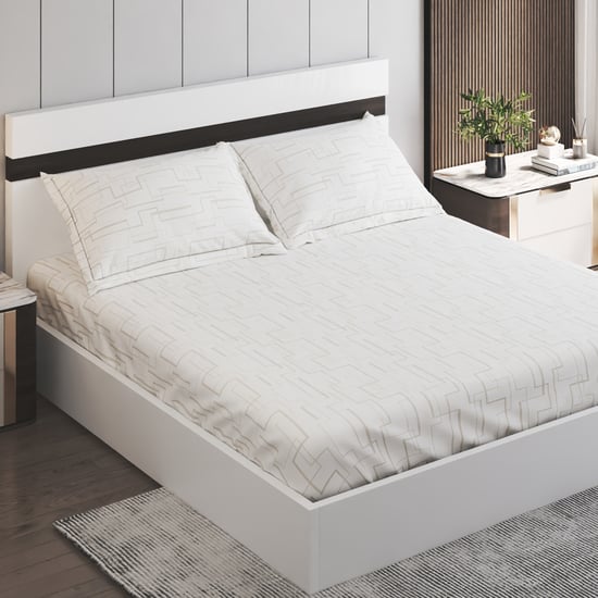Oxford Cotton 200TC Printed 3Pcs Queen Fitted Bedsheet Set