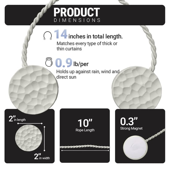 DECO WINDOW Wavelet Set of 2 Magnetic Rope Curtain Tiebacks - White
