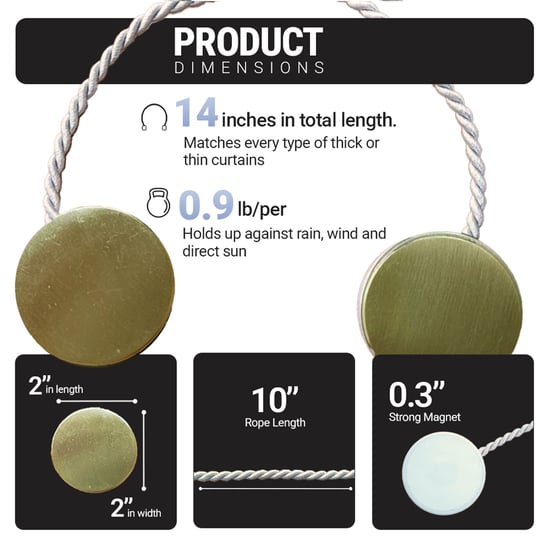 DECO WINDOW Moon Set of 2 Magnetic Rope Curtain Tiebacks - White