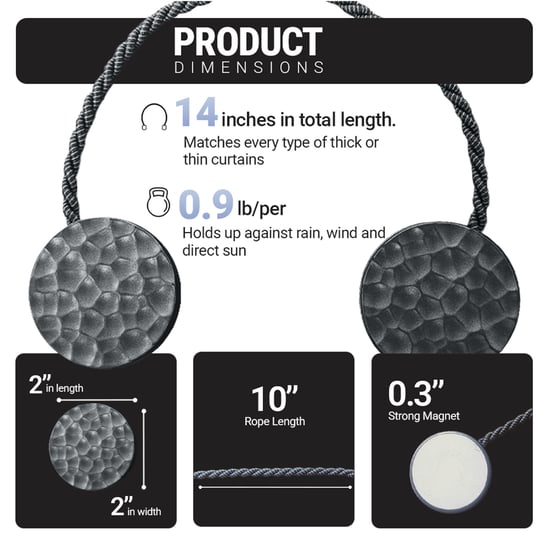 DECO WINDOW Wavelet Set of 2 Magnetic Rope Curtain Tiebacks - Grey