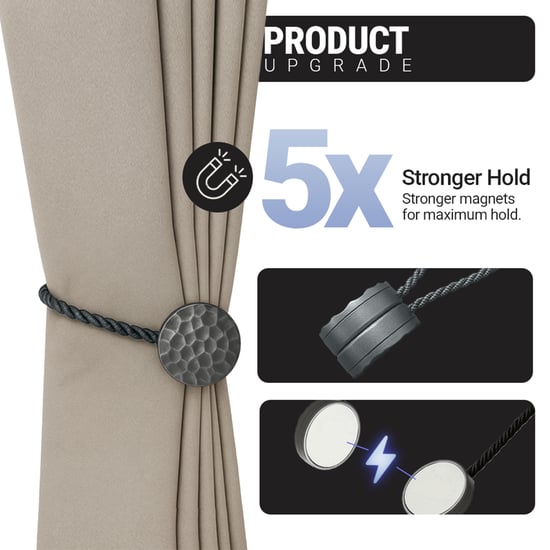 DECO WINDOW Wavelet Set of 2 Magnetic Rope Curtain Tiebacks - Grey