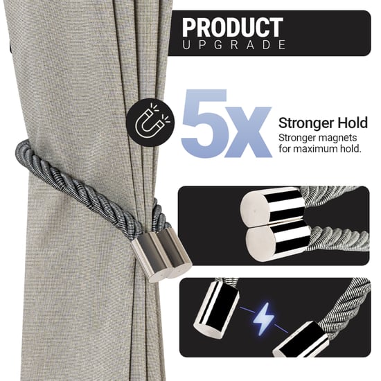 DECO WINDOW Igloo Set of 2 Magnetic Rope Curtain Tiebacks - Grey