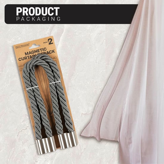 DECO WINDOW Igloo Set of 2 Magnetic Rope Curtain Tiebacks - Grey