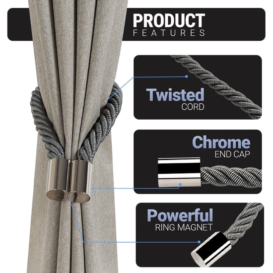 DECO WINDOW Igloo Set of 2 Magnetic Rope Curtain Tiebacks - Grey