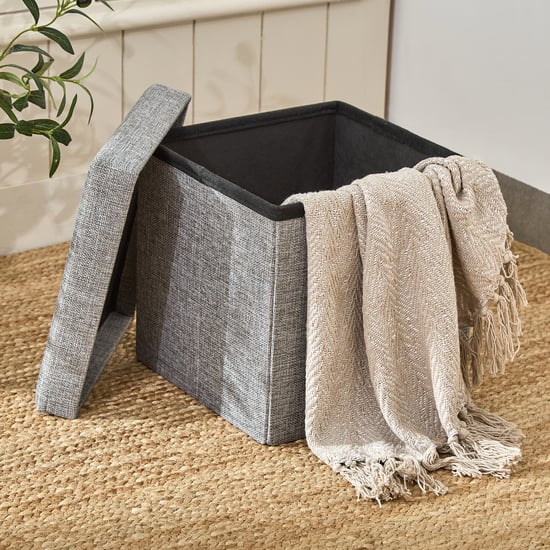 Sanderson Fabric Foldable Ottoman with Storage - Grey