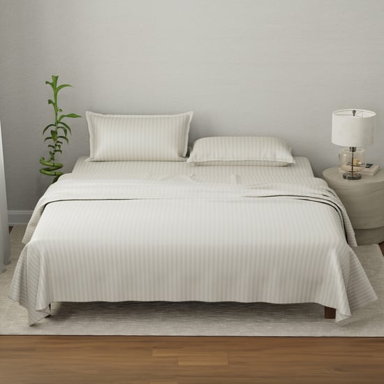 BOUTIQUE LIVING Elegant Cotton 210TC Striped 3Pcs Super King Bedsheet Set