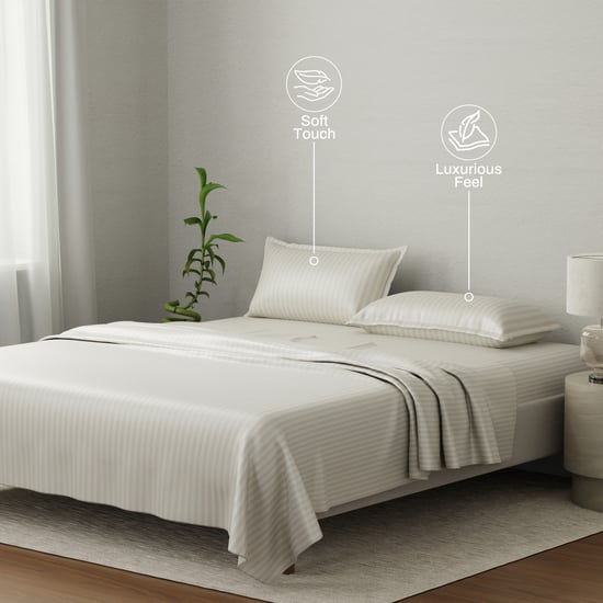 BOUTIQUE LIVING Elegant Cotton 210TC Striped 3Pcs Super King Bedsheet Set