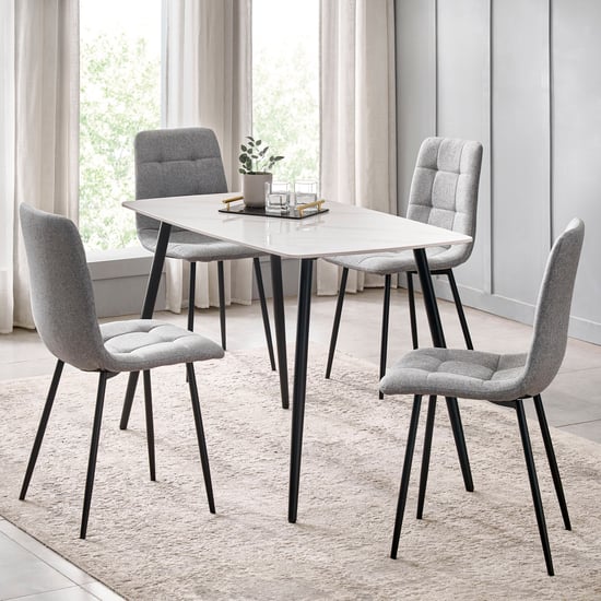 Helios Leo Sintered Stone Top 4-Seater Dining Set with Chairs - White