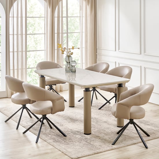 Torino Sintered Stone Top 6-Seater Dining Set with Chairs - Taupe