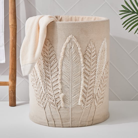 Wilton Cotton Leaf Embroidered Laundry Hamper