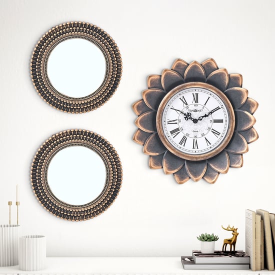 Corvus Cairo 3Pcs Decorative Mirrors and Wall Clock Set