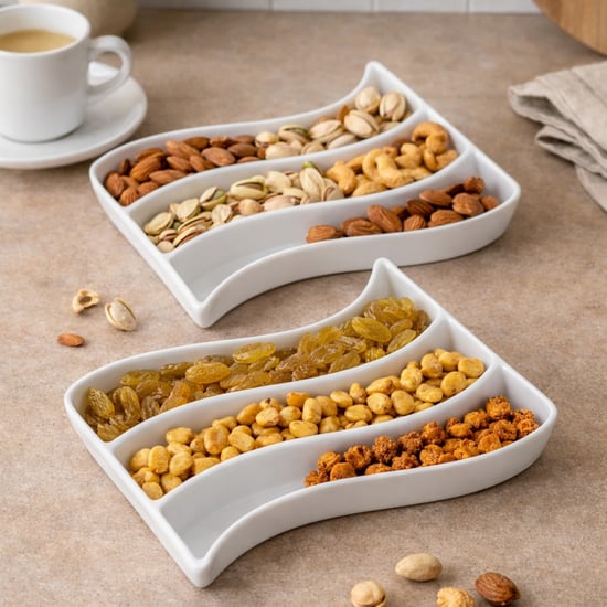 HOMESAKE Set of 2 Porcelain Partitioned Serving Platters