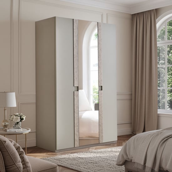Stellar Elite NXT 3-Door Wardrobe with Mirror - Greige