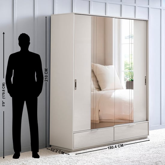 Cashmere 2-Door Sliding Wardrobe with Mirrors - Grey