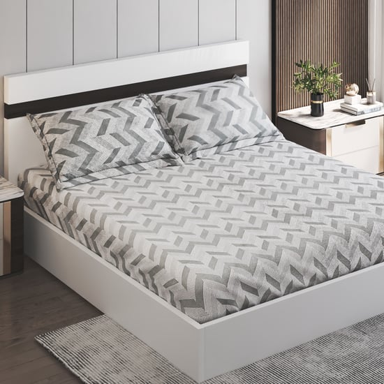 Unwind Living Lines Printed 3Pcs Super King Bedsheet Set