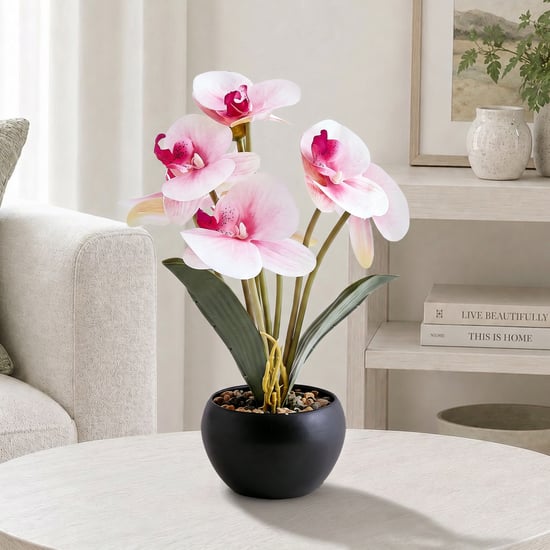 Corsica Gloria Artificial Phalaenopsis Orchids in Metal Pot