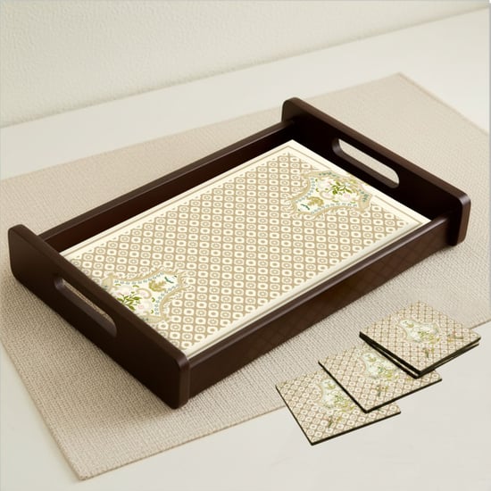 HOME SPARKLE Wooden Serving Tray with 4 Coasters