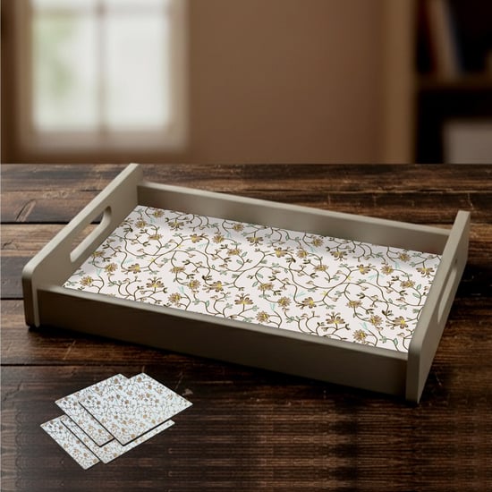 HOME SPARKLE Wooden Serving Tray with 4 Coasters