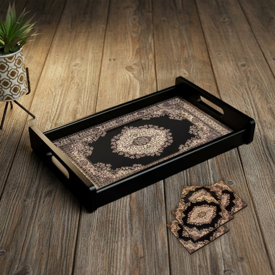 HOME SPARKLE Wooden Serving Tray with 4 Coasters