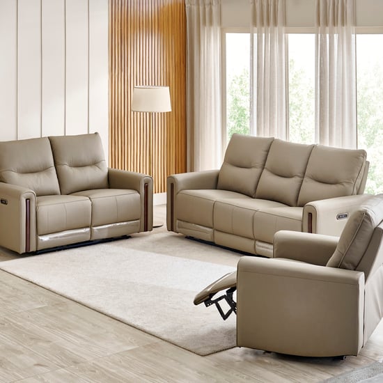 Malinda Half Leather 3+2+1 Seater Zero Gravity Electric Recliner Set - Taupe