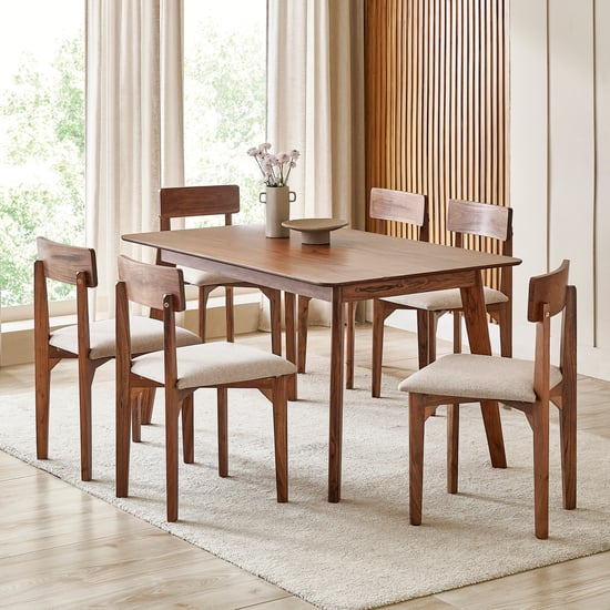 Nesta Acacia Wood 6-Seater Dining Set with Chairs - Walnut
