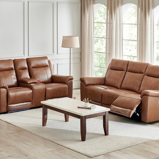 Nevil Half Leather 3+2 Seater Electric Recliner Set - Tan