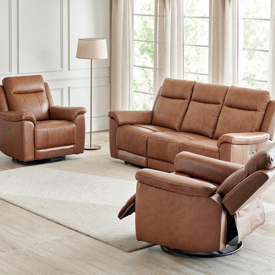 Nevil Half Leather 3+1+1 Seater Electric Recliner Set - Tan
