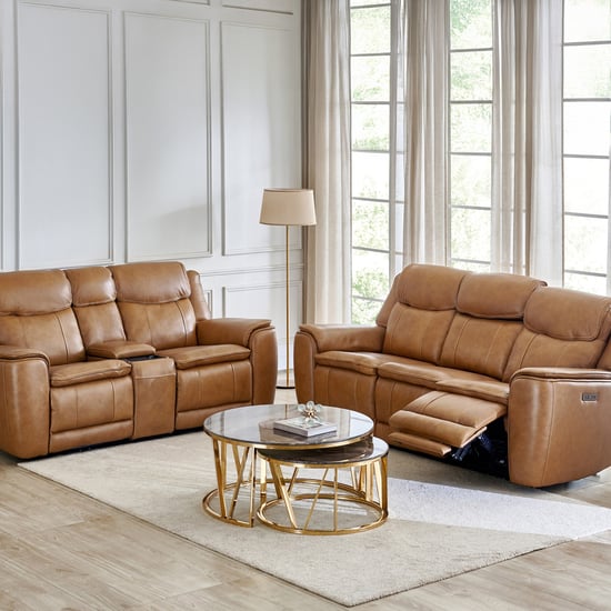 Potsdam Half Leather 3+2 Seater Zero Gravity Electric Recliner Set - Tan
