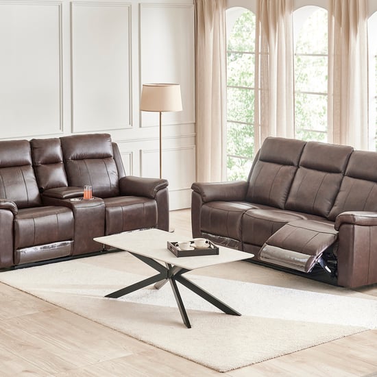 Nevil Half Leather 3+2 Seater Electric Recliner Set - Brown