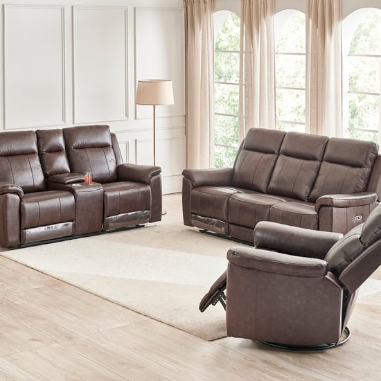 Nevil Half Leather 3+2+1 Seater Electric Recliner Set - Brown