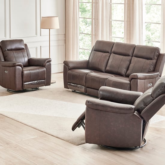 Nevil Half Leather 3+1+1 Seater Electric Recliner Set - Brown