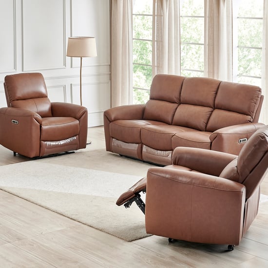 Oakley Half Leather 3+1+1 Seater Electric Recliner Set - Brown