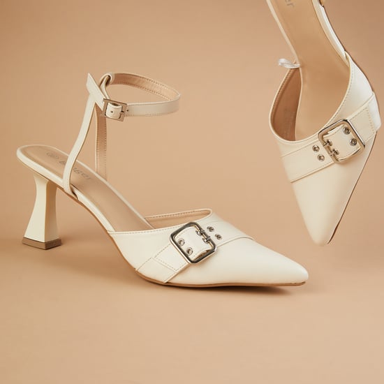 GINGER Buckle-Detailed Ankle Strap Spool Heels