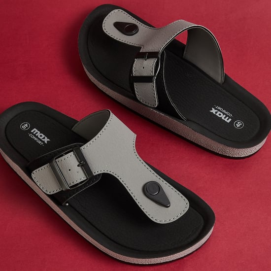 Men Colourblock T-strap Sandals