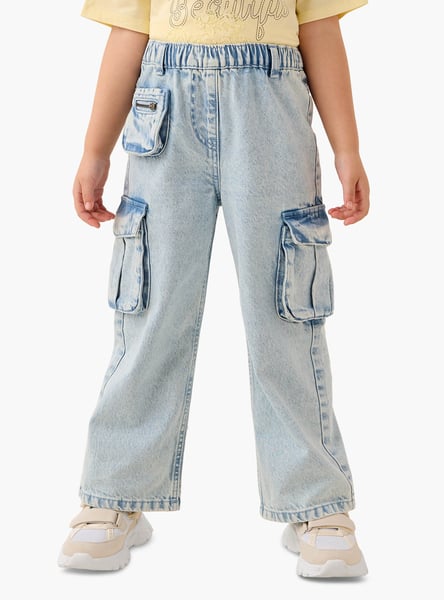 Juniors Girls' Solid Jeans with Pockets and Elasticated Waistband