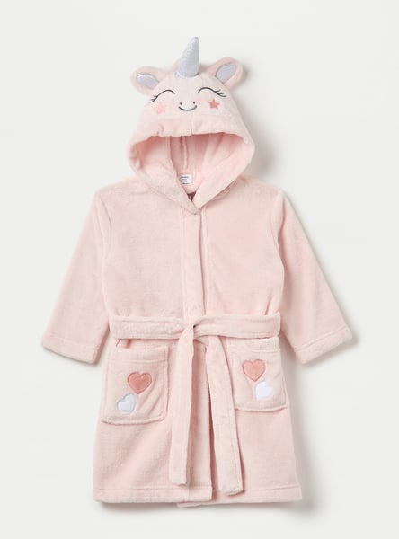 Juniors Unicorn Applique Hooded Bathrobe with Belt and Pockets